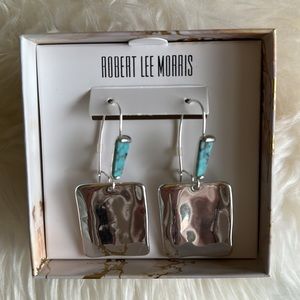 Robert Lee Morris Turquoise Mosaic Sculptural Square Long Drop Earrings